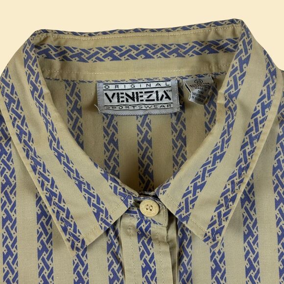 1980s striped blouse, size 20 beige & blue vintage Venezia womens button down - Picture 6 of 8